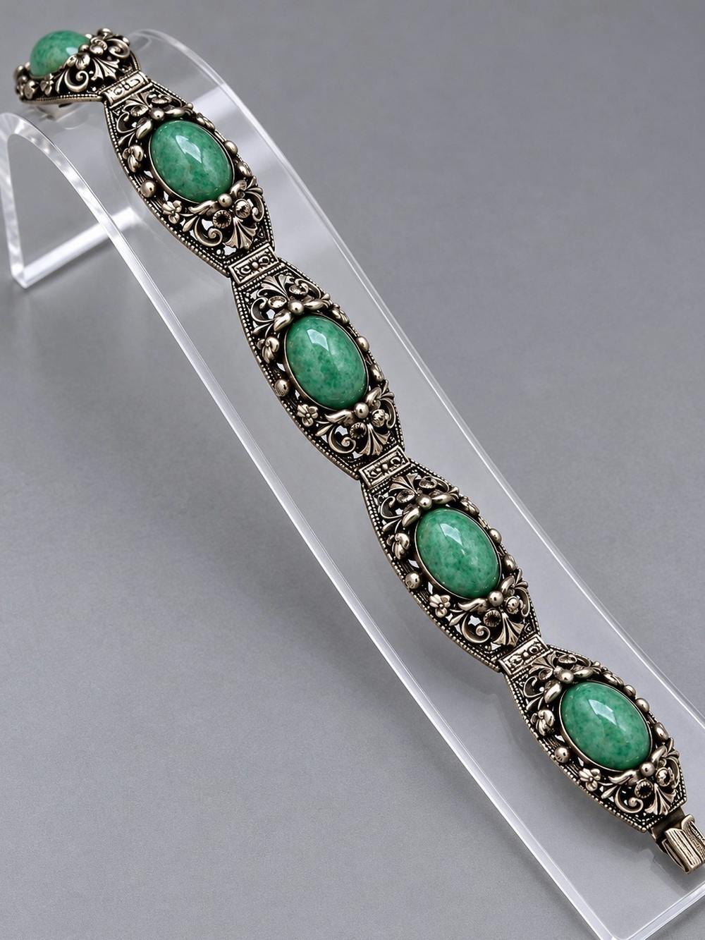 Antique Czech Peking Glass Marcasite Bracelet